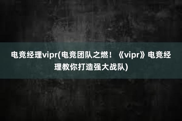 电竞经理vipr(电竞团队之燃！《vipr》电竞经理教你打造强大战队)