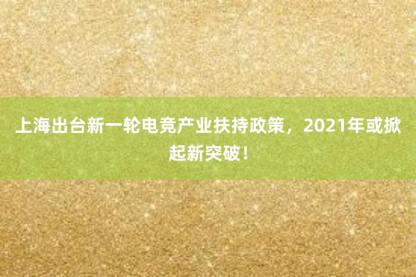 上海出台新一轮电竞产业扶持政策，2021年或掀起新突破！