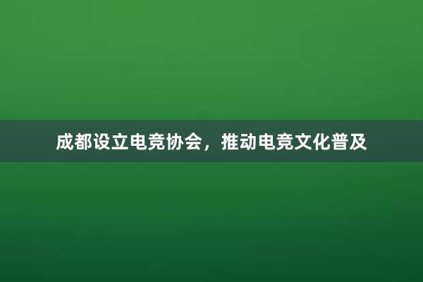 成都设立电竞协会，推动电竞文化普及